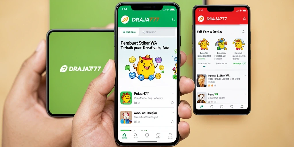 Antarmuka aplikasi DRAJA777 untuk pembuat stiker WA yang intuitif.