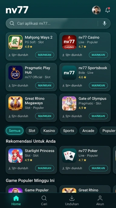 Tampilan katalog aplikasi nv77