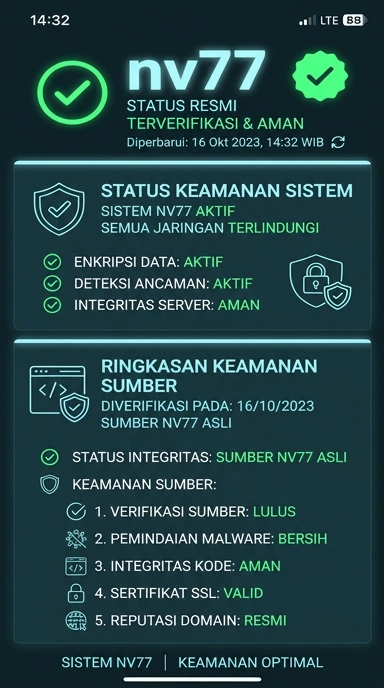 Tampilan kanal resmi nv77