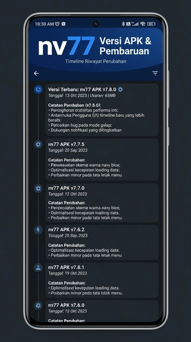 Tampilan riwayat versi nv77